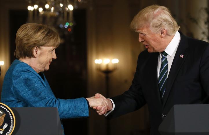 U.S. President Trump and German Chancellor Merkel hold a joint news conference in Washington